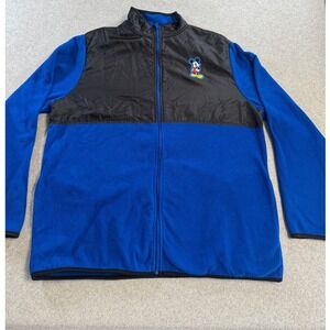 Disney Mickey Mouse Fleece Jacket Mens L Blue Black Excellent Full Zip Mock Neck